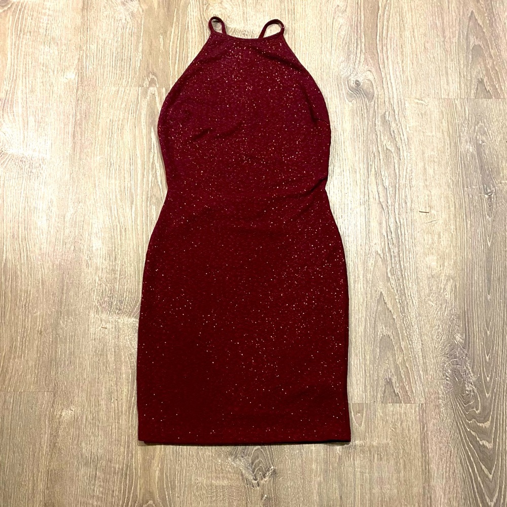 Glittery Red Knee Length Halter MIDI Dress by Windsor